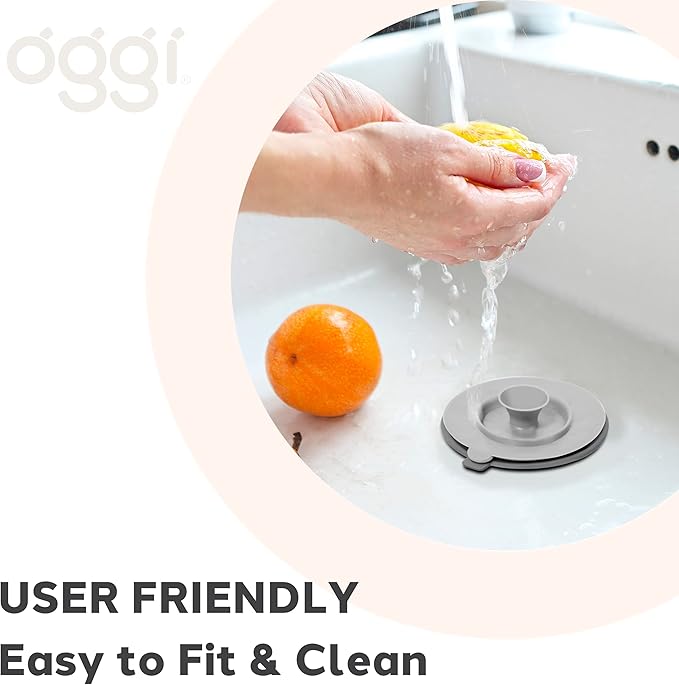 OGGI Silicone Sink Strainer & Stopper Set- Great Kitchen Sink Strainer, Silicone Drain Stopper, Sink Drain Strainer, Sink Plug 4.6˝ Diameter Rim, Gray (Pack of 2)