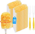 32 Count Duster Refill Compatible with Swiffer Duster Handle, 360° Heavy Duty Dusters Refills with 2 Detachable Handles Compatible with Swiffer Dusters for Cleaning, Blinds & Ceiling Fan