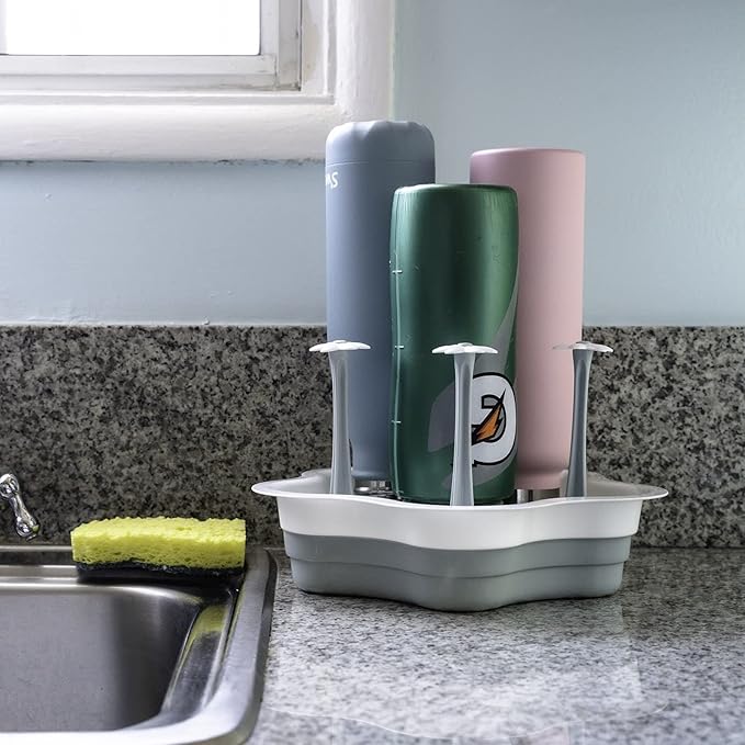 Countertop Drying Rack - Ideal for Insulated Water Bottles, Drinking Glasses, Sports Bottles, Baby Bottles, Tumblers, Mugs, Cup, Drying Rack with Drain Tray
