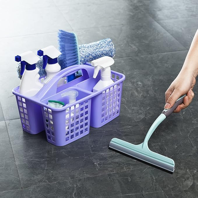 ALINK Plastic Shower Caddy Basket with Compartments, Portable Divided Cleaning Supply Storage Organizer with Handle for College Dorm Bathroom - Purple
