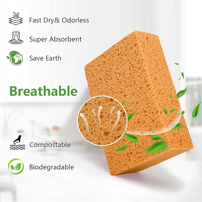 Car Wash Sponges, 3 Pack Extra Thick Large Cleaning Sponge Multi-Purpose for Bathroom Kitchen Bike Boat, Large Size Sponges 4'' X 6'' (Yellow)