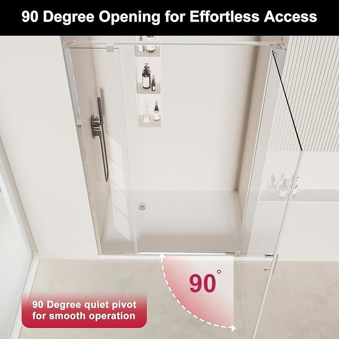 Bathbliss Framed Pivot Shower Door, Glass Shower Door in Chrome, 58.5" to 60" W x 72" H, 5/16" Tempered Glass, Reversible Installation, Easy Setup