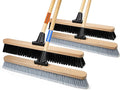 ALANNG 24” Push Brooms for Indoor and Outdoor, Heavy Duty Broom for Sweeping with 61” Wood Handle, Soft Bristle and Stiff Bristle Broom Set for Shop, Garage