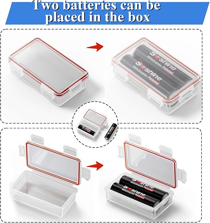 Heyiarbeit 2 x 18650 Battery Storage Case Holder Organizer Box Transparent 2Pcs