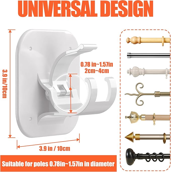 Adhesive Curtain Rods No Drilling Holder,No Drill Curtain Rod Brackets,Renter Friendly Curtain Hooks for Hanging Drapes,Over Blinds for Dorm Apartment Kitchen Bedroom Home Bathroom