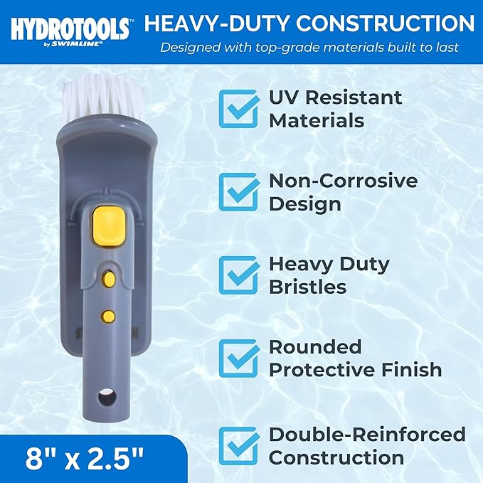 SWIMLINE HYDROTOOLS Pool Floor Wall Step Brush for Inground & Above Ground Pools | 180° Rotating Step & Corner Brush with EZ Clip for Hard-to-Reach Spots & Spa Walls