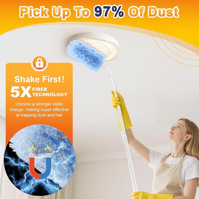 60-Pack Heavy Duty Duster Refills Compatible with Swiffer, 3FT Extendable Handle, 5X Multi-Surface Microfiber Duster for Home, Fans, Blinds, Vents & Car Cleaning