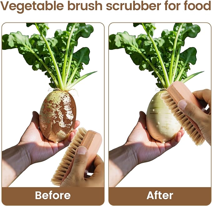 2 Pack Vegetable Brush, Multi-Purpose Heavy Duty Scrub Brush, Potato Mushroom Veggie Brush Scrubber, Fruits Vegetable Brushes Scrubber for Fruits, Vegetables, Tiles, and More, Dishwasher Safe