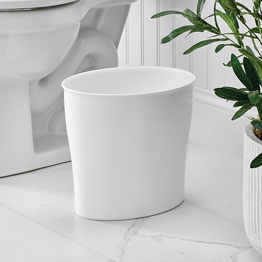 iDesign Small Oval Trash Can - Ideal for Bathroom or Home Office - Set of 2 - White - Made in USA