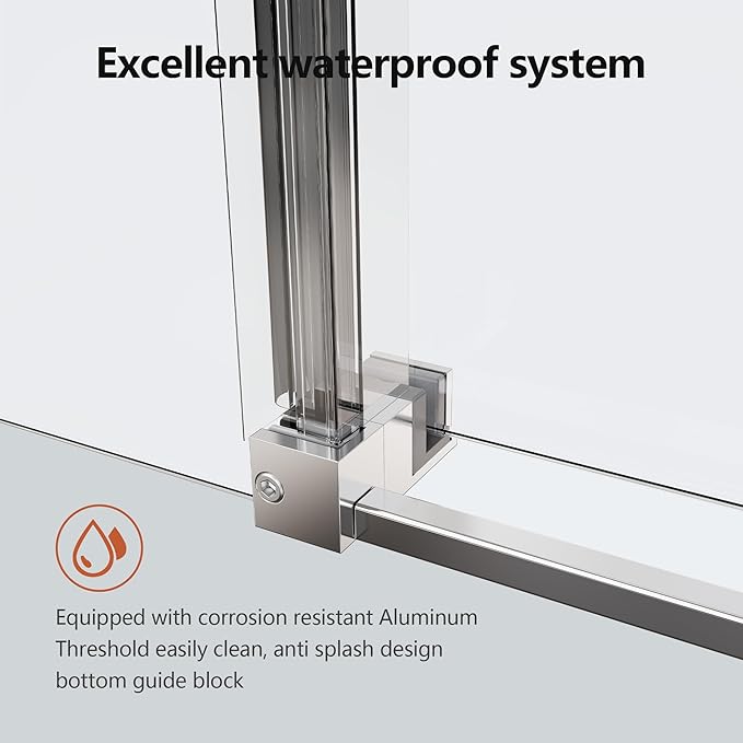 56-60" W x 74" H Frameless Shower Doors, Bathroom Single Sliding Shower Glass Doors with 5/16" (8mm) Clear SGCC Tempered Glass and Stainless Steel Handle, Reversible Installation, Chrome