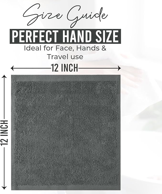DAN RIVER 12 Pack Wash Cloths for Showering [12x12] - 100% Cotton Washcloths Premium Quality Flannel Face Cloths for Bathroom, Highly Absorbent and Soft Feel Wash Clothes, Black, Grey & White