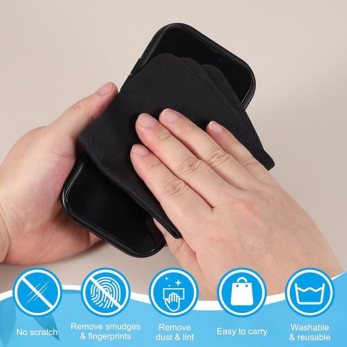 PATIKIL Glasses Cleaning Cloth 7.9" x 7.9", 6 Pcs Microfiber Eyeglasses Cleaner Cloths Soft Suede Wipe Screen for Camera Len Eyeglass Screens Phones Smart Devices, Black