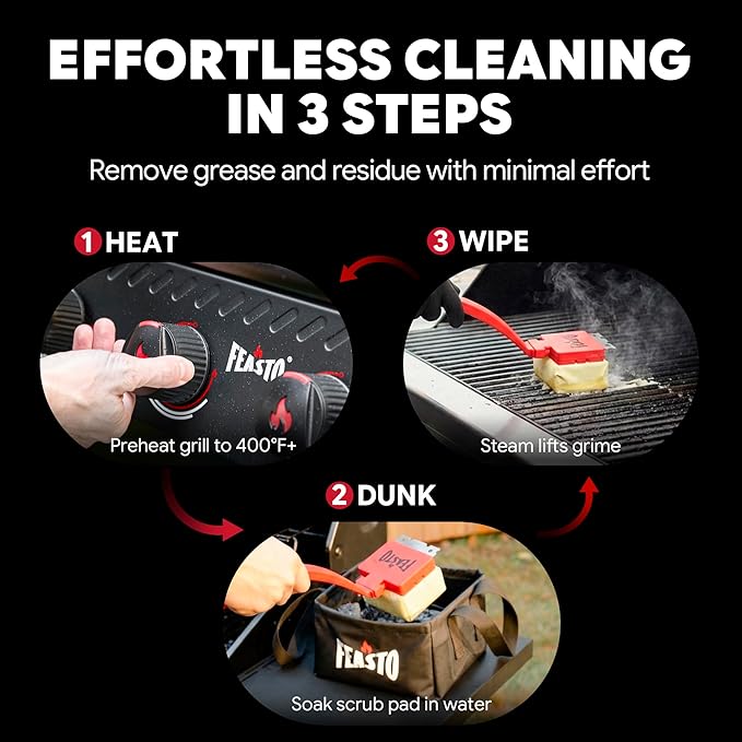 Bristle Free Grill Brush with Scraper for Outdoor Grills, Reinforced Steam BBQ Cleaning Brush with Replaceable Cleaning Head, Safe Grill Cleaner for Cast Iron & Stainless Steel Grates, Red