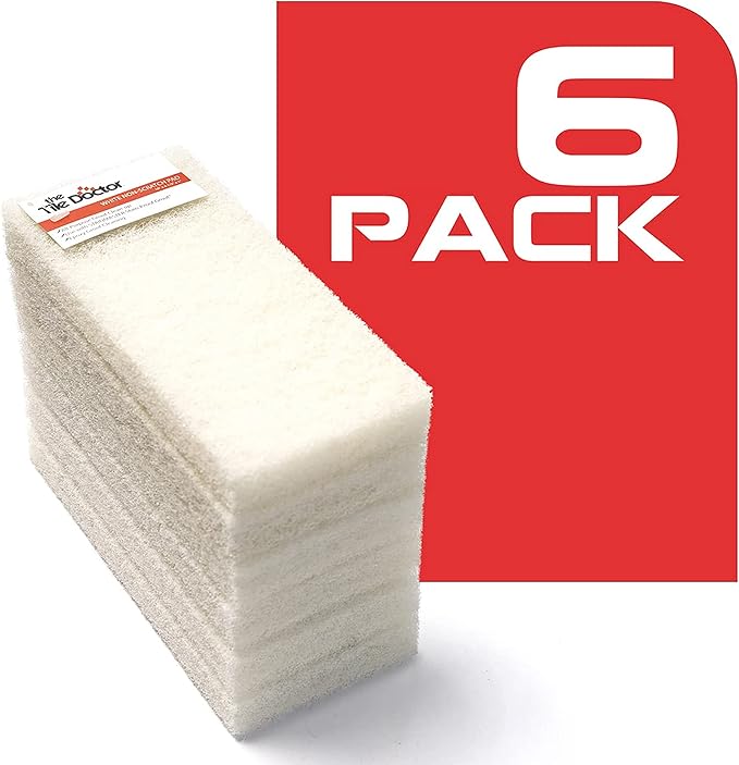 The Tile Doctor Multipurpose Scrub Pad - Ideal for Bathroom, Kitchen & Floor Cleaning - Non-Scratch Dish Sponge & Shower Scrubber - Non Abrasive - (White - Light Duty, 6 Pack)