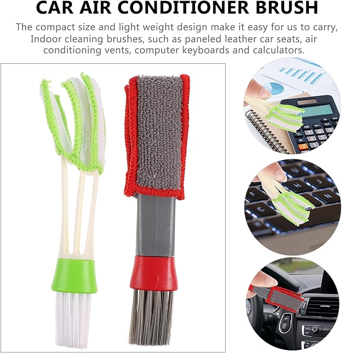 Car Air Vent Cleaning Brush 2pcs Double Ended Mini Duster for Interior HVAC Vents and Keyboard Dusting, Automotive Detailing Tool for Car and Office Use
