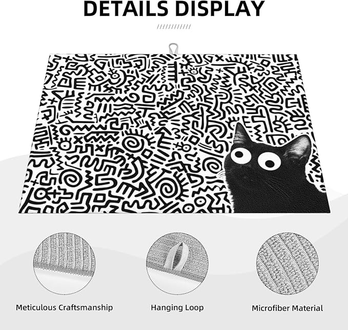 Black Cat Streak Dish Drying Mat 18x24 inches Microfiber Absorbent Fast Dry Mat for Kitchen Counter Coffee Bar Funny Cat Large Drying Mat Kitchen Decor Gifts (Black Cat, 18x24 inches)
