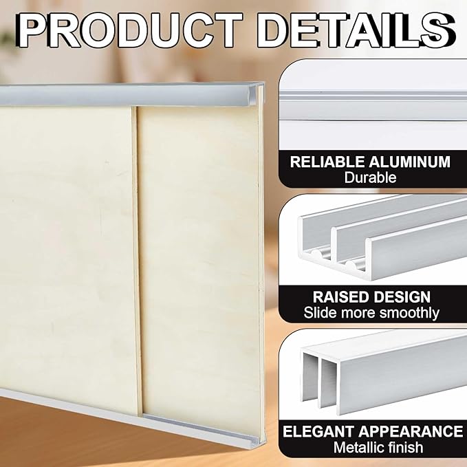 Landical 2 Set 4 ft Silver Aluminum Sliding Door Track Set for 1/4" Thick Panels Closet Glass Doors Cabinet Window Aluminum Alloy Metal Sliding Track