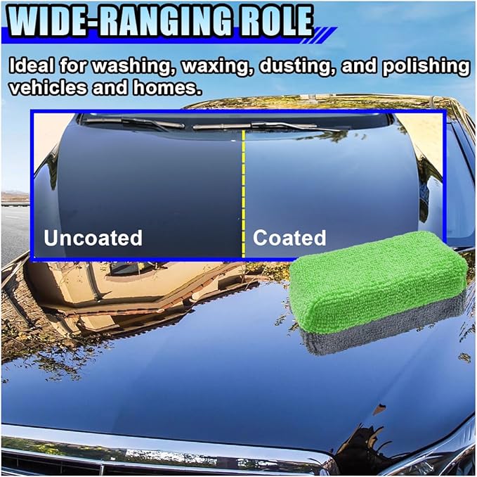 12PCS Ceramic Coating Applicator Sponge, 4.13'' x 1.84'' Microfiber Car Detailing Applicator Pads, Rectangular Car Foam Cleaning Pad, Auto Polishing Pad for Wax, Paint, Sealant (Green)