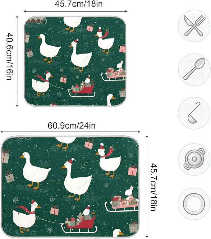 Christmas Geese Pattern Dish Drying Mat for Kitchen Counter Super Absorbent Drying Mat 18x24 inch Large Dish Drying Matts for Countertop Protector Dishes Pad