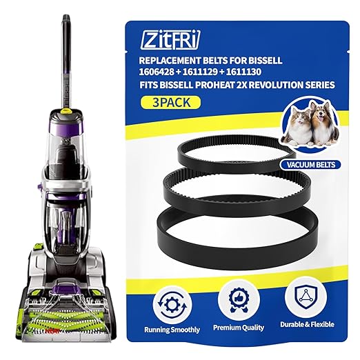 Replacement Belt Set for Bissell ProHeat 2X Revolution Pet Pro Carpet Cleaner 1986, 1548, 2007, 1551, 1964 – Replaces 1606428, 1611129, 1611130 – 3 Types: Flat, Brush & Gear Belt (3-Pack)