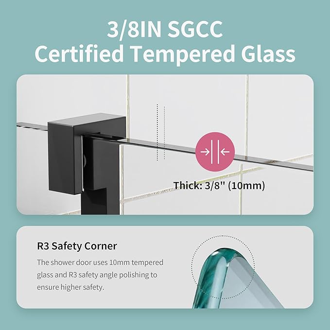 56-60" W x 76" H Frameless Soft-Close Sliding Shower Door, 3/8" (10mm) SGCC Tempered Glass, Reversible Install, Matte Black Finish, Elegant Bathroom Upgrade
