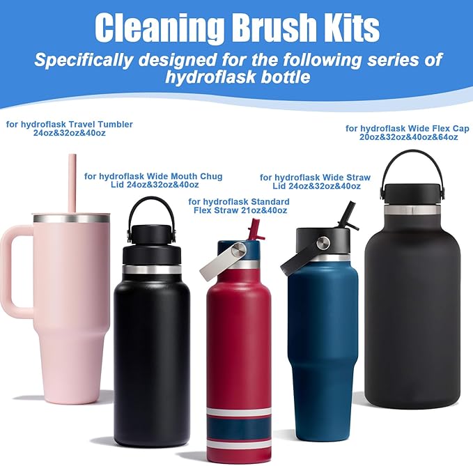 XANGNIER 4 PCS Water Bottle Cleaner Brush Kit for Hydroflask,Wide Straw Lid Brushes,Multifunctional Bottle Brush and Long Handle Scrubbing Bottles Brush for Hydro Flask 16/24/32/40 oz Cups Accessories