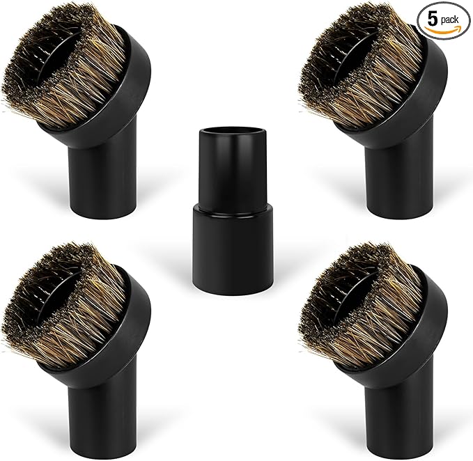 5PCS Horse Hair Brush Vacuum Attachment Set - Black Round Horse Hair Vacuum Attachments & Brushes - Shop Vac Brush Attachment for Most Vacuum Cleaners Accessories - 1 1/4" Vacuum Attachments Included