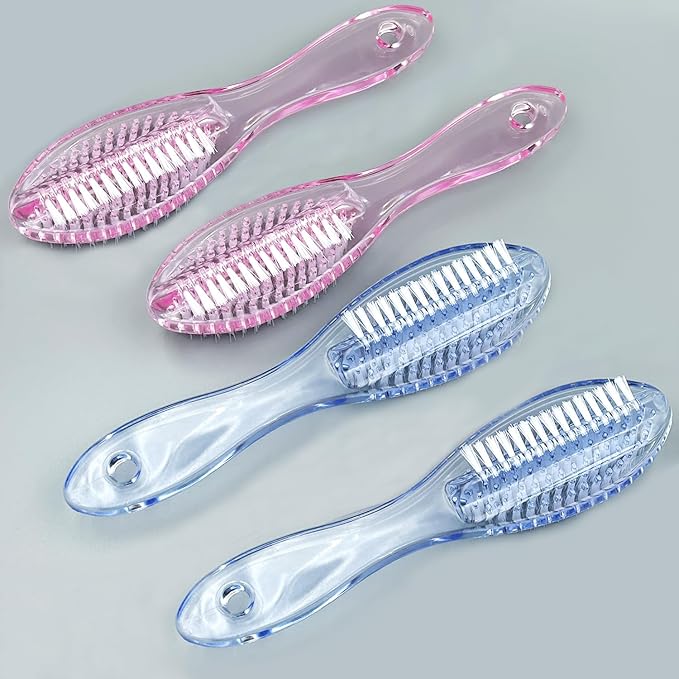 Handle Grip Nail Brush Two Sided Hand Fingernail Cleaning Brush Foot Scrub Brush Soft Stiff Bristles Fingernails Toenails Toes Scrubber Brushes for Men Women Kids, 4 PCS