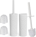Topsky Toilet Brush & Holder Set, 2 Pack Plastic Round Barrel Loo Brush with 2 Replacement Heads, Durable for Bathroom, White