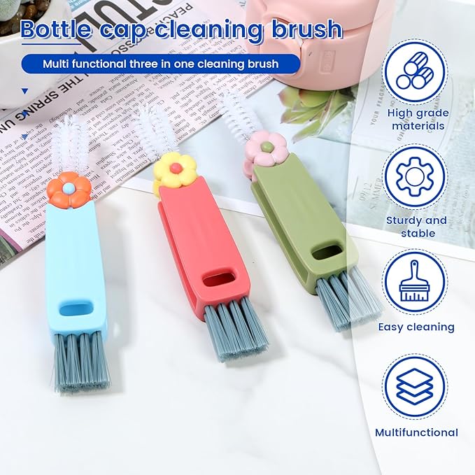 24 Pack 3 in 1 Cup Lid Cleaning Brush, 180° Rotatable Bottle Brush Gap Cleaner, Multifunctional Hangable Crevice Cleaning Brush for Baby Bottle, Water Bottle, Tumbler & Kitchen Mugs