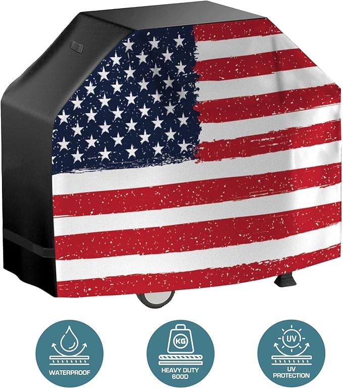 US Flag 72 Inch Waterproof BBQ Grill Cover - Small to Large Universal Heavy Duty