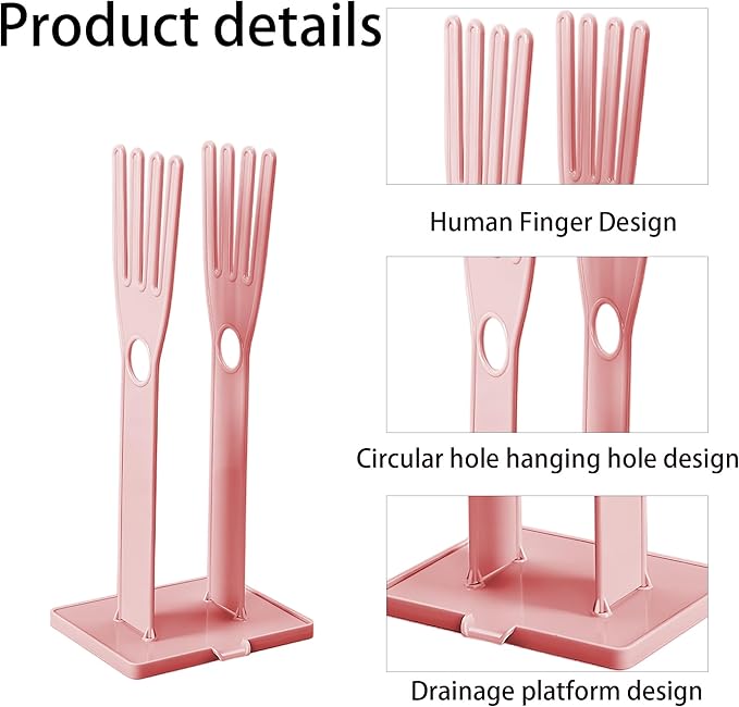 Kitchen Glove Holder Stand Dryer Rack Reusable Plastic Mitten Drying Organizer for Dishwashing Rubber Gloves Towel Storage Sink Holder Multi-Functional Cleaning Tool, Pink