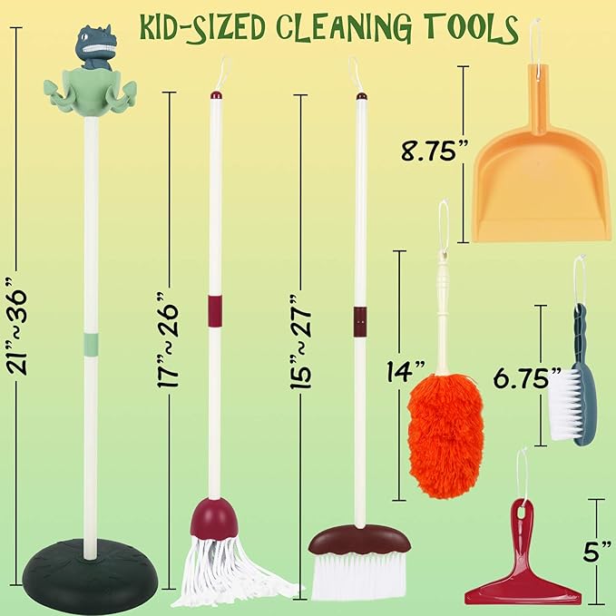 Toddler Cleaning Set for Kids, Pretend Play Cleaning Toy with Broom, Mop, Dustpan & Accessories
