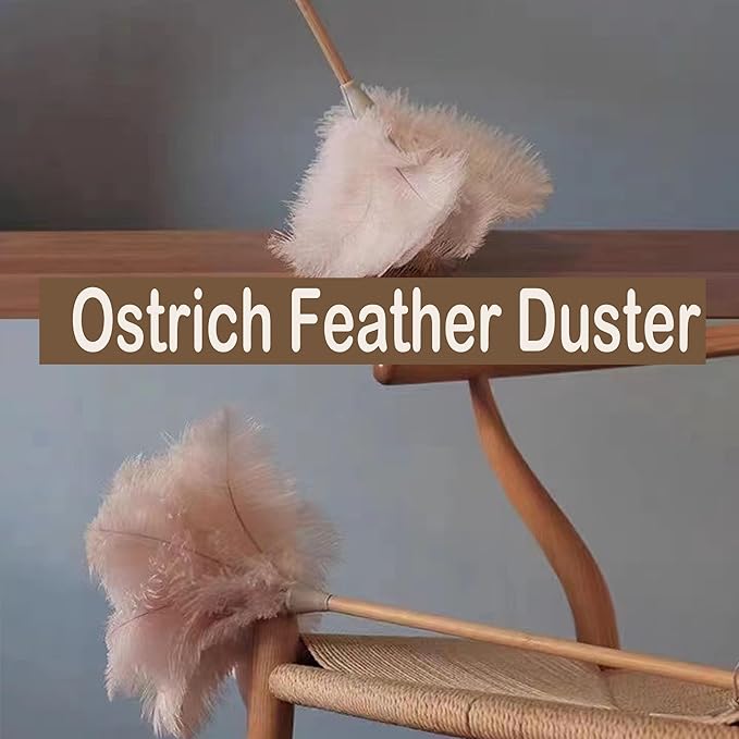 Ostrich Feather Dusters, Naturally Soft, Easy to Dust, Multi-Purpose Use, Solid Wood Handle, 17.3'' Long, Pink