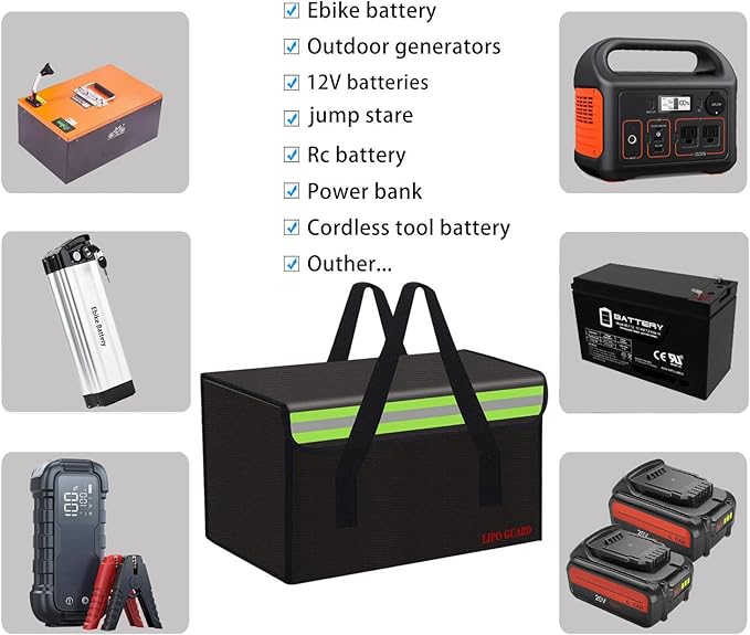 Lipo Battery Safe Bag Large Capatity Fireproof Bag for Ebike Lipo Battery Other Batteries Storage Charging Transport Home Office Travel Safe Storage Pouch