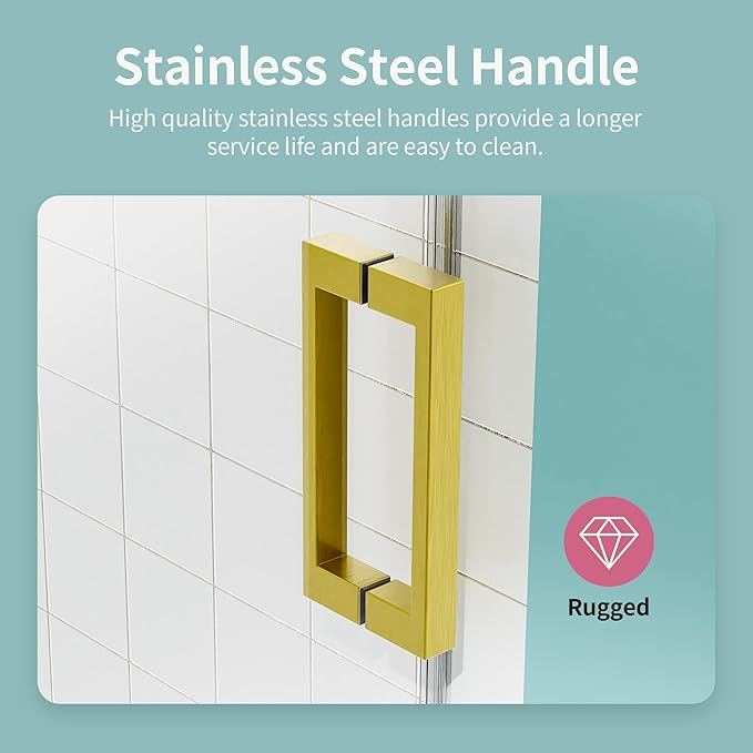 56-60" W x 76" H Frameless Soft-Close Sliding Shower Door, 3/8" (10mm) SGCC Tempered Glass, Reversible Install, Brushed Gold, Elegant Bathroom Upgrade
