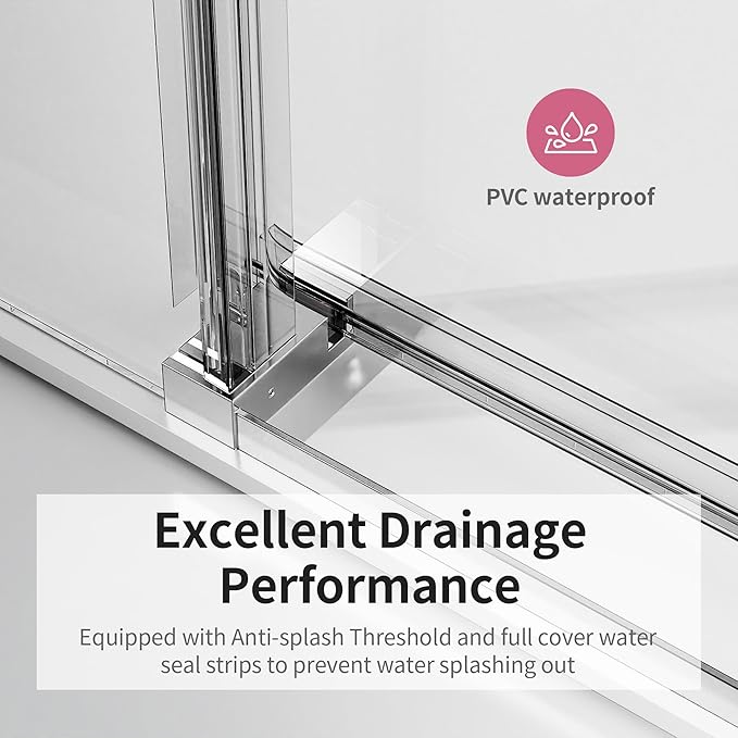 56-60" W x 76" H Frameless Soft-Close Sliding Shower Door, 3/8" (10mm) SGCC Tempered Glass, Reversible Install, Chrome Finish, Bathroom Upgrade