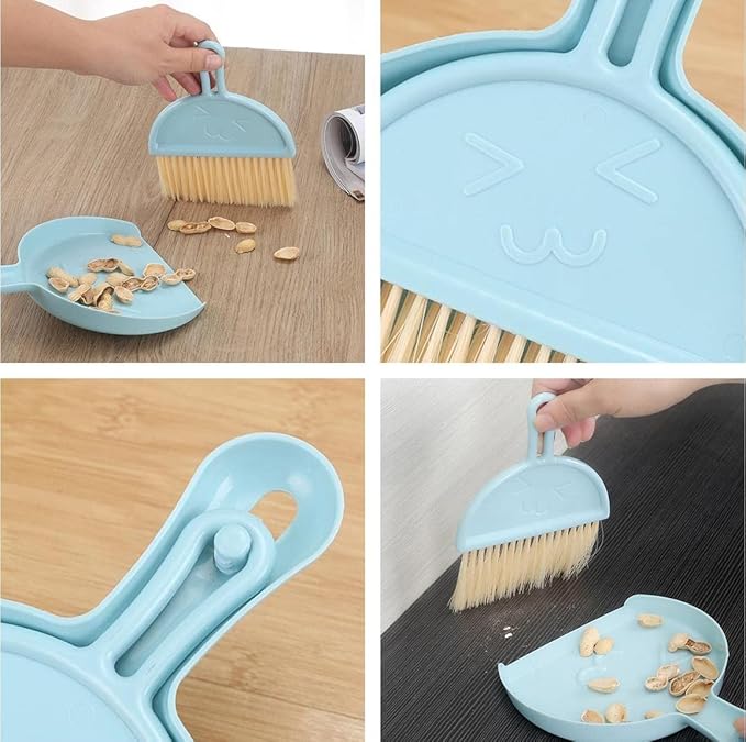 Small Broom and Dustpan Set for Home, Mini Clean Brush with Dust Pans Cute Hand Broom Brush Dust Pan with Hanger Hole, Small Cleaning Brush Set for Desktop Computer Table Keyboard (blue-1pc)