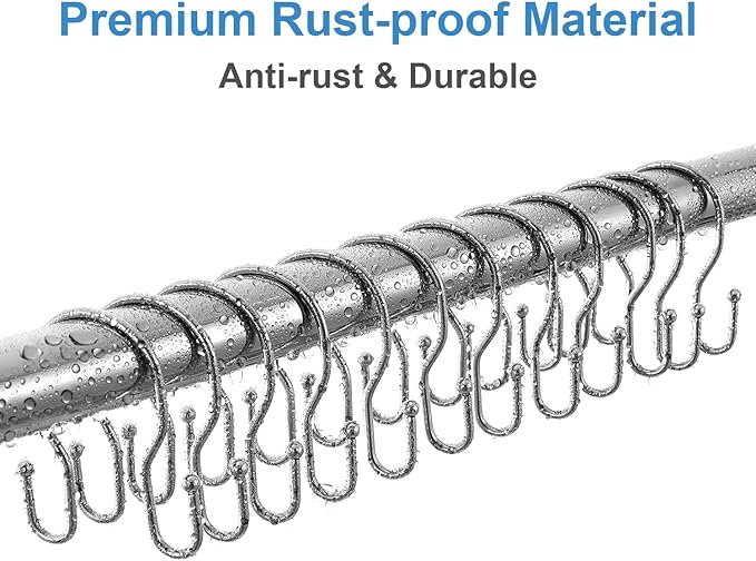 24 Pack Double Shower Curtain Hooks Rings, TENOVEL Double Sided Shower Curtain Hooks Rust Proof for Shower Curtain, Stainless Steel Bathroom Shower Hangers Rings for Shower Rods, Polished Chrome