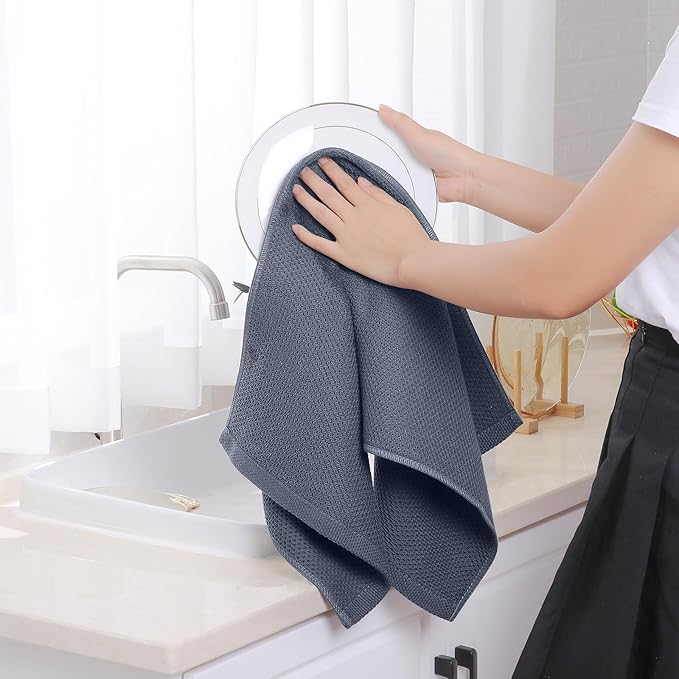 Homaxy 100% Cotton Waffle Weave Kitchen Towels, 5-Pack Ultra Soft Absorbent Dish Towels, Quick Drying Cleaning Towels, 13 x 28 Inches, Dark Grey