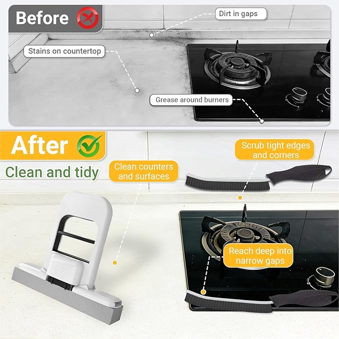 2 Pcs Mini Mop for Small Spaces, Foldable Self-Squeeze Wet and Dry Sponge Mop, Orange Portable Cleaning Small Mop for Desktop, Kitchen Counter, Bathroom Tile, Glass-with 6 Pads ,2 Brushes, and 2Hooks