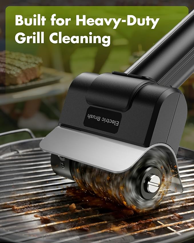 Cordless Electric BBQ Grill Cleaner – Rechargeable Electric BBQ Brush, 1500 RPM, 100-minute runtime, Comes with 1 Removable Replacement Brush Head, Suitable for Outdoor BBQ Grills.