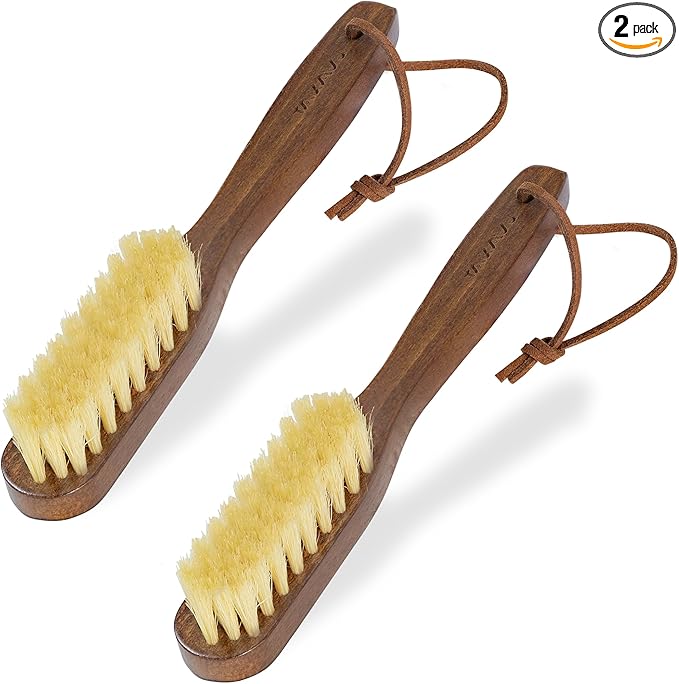 Takavu White Boar Bristle Laundry Stain Brush Set (2 Pack) - Small Spot Cleaner Scrubber for Clothes