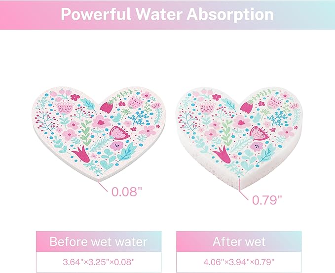 5 Pack Heart Shaped Sponges, Non-Scratch Cleaning Sponges with Floral Pattern, Kitchen Heavy Duty Scrub Sponge, Pop Up Eco Valentine's Day Sponges (Pink)