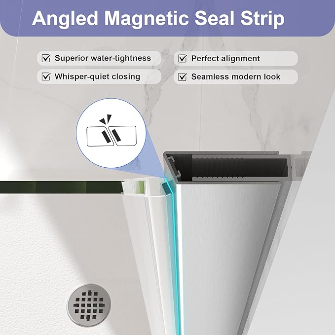 Frameless Pivot Shower Door 34"-36" W x 72" H, Swing Shower Glass Doors with Nano Explosion-Proof Film Tempered Glass 1/4"(6mm) Reversible Installtion, Brushed Nickel Finish
