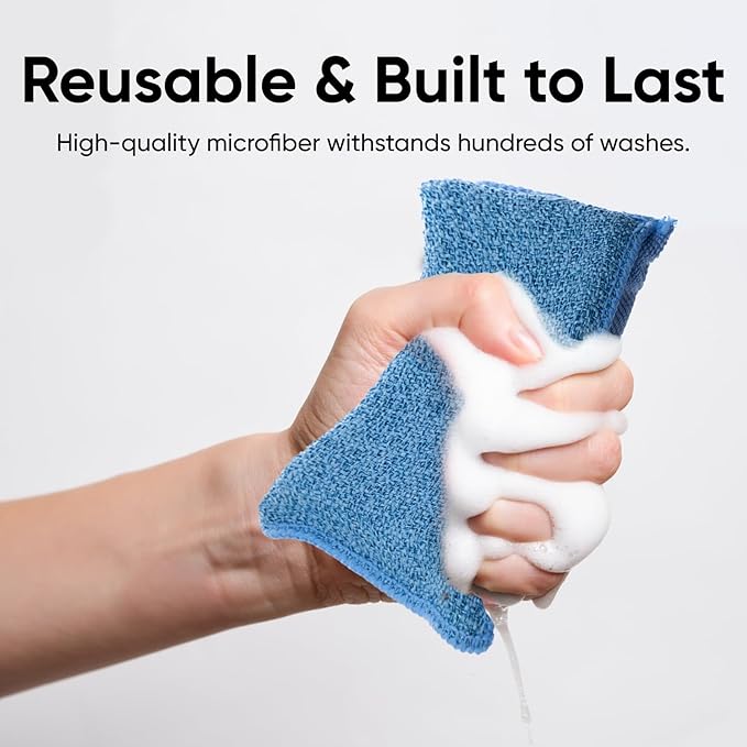 Miracle Microfiber Scrubbing Sponge, Blue Extra Scrubbing Power Sponge for Kitchen, Sink, Pot, Pan and Dish Washing, Super Absorbent and Rapid Drying 2-Pack