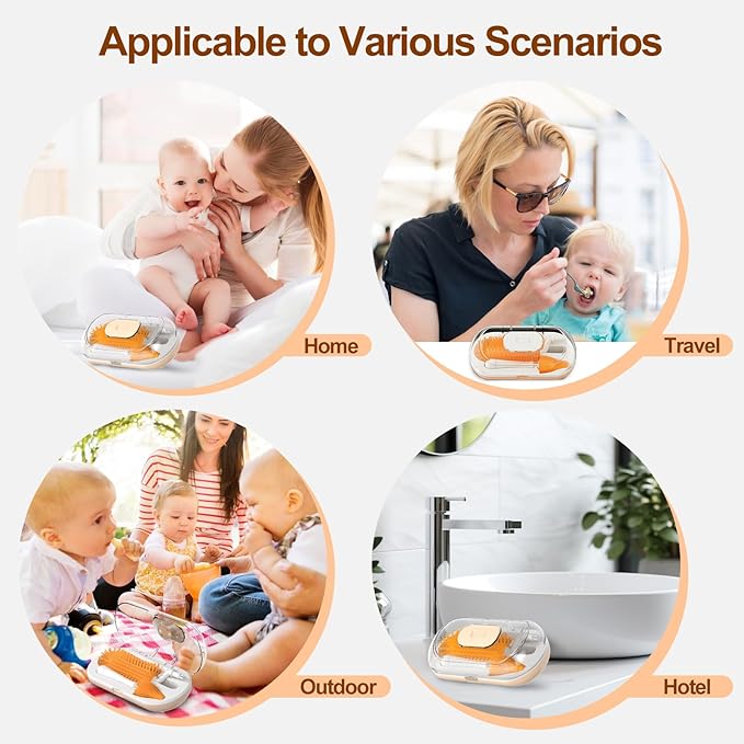 Bottle Brush Set,Travel Bottle Cleaner Kit with Baby Bottle Brush,UV Light,Straw Brush,Nipple Brush,Bottle Drying Rack for Home and Travel(Orange,Box-Shaped)
