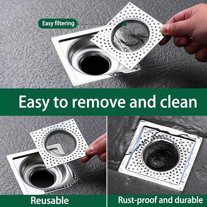 Bathroom Drain Cover,Hair Stopper for Shower Drain Strainer Hair Catcher,304 Stainless Steel Bath Drain Strainer, Shower Sink Drainer Screen,Floor Drain Filter,Hair Trap,Collector(4 Pieces Square)