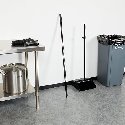 Restaurantware-BROOM HANDLE ONLY: Clean Tek Professional 48 Inch Threaded Broom Handle, 1 Angled Stick - Head Sold Separately, Ergonomic, Black Steel For Cleaning