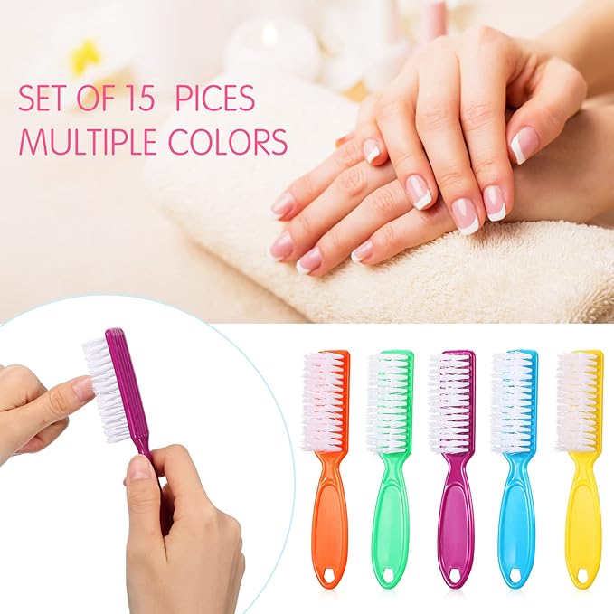 Patelai 15 Pieces Nail Brush Handle Grip for Cleaning Fingernails Toes Scrub Manicure Pedicure(Bright Colors)